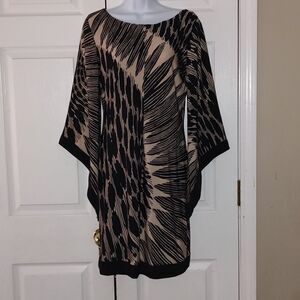 Bisou Bisou Sheath Dress Bell Sleeve Black/Brown